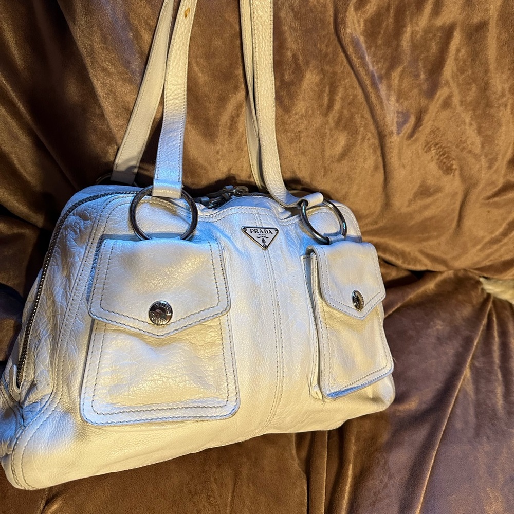 White PRADA deerskin leather